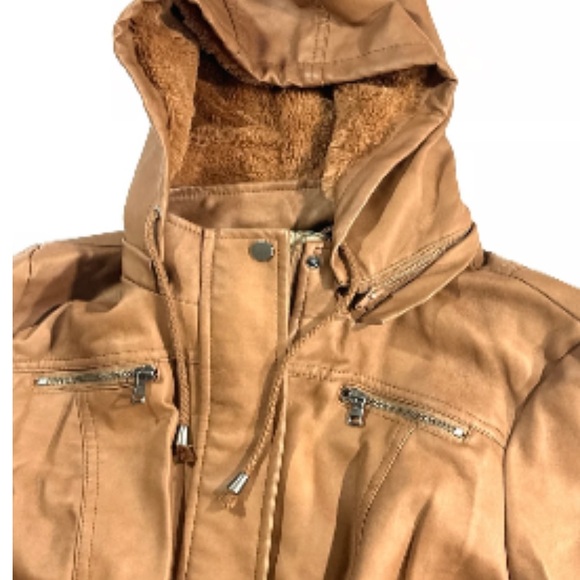 Cavalini vegan leather jacket brown full zip hooded medium - Picture 2 of 5